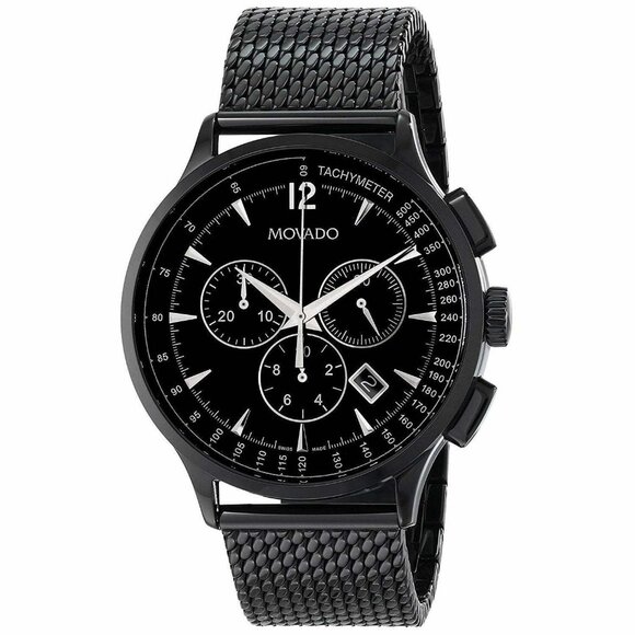 Movado Circa Chronograph with Tachymeter Black Stainless Steel Mesh Band